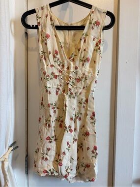 Reformation Cream Floral Lace-Up Mini Dress
